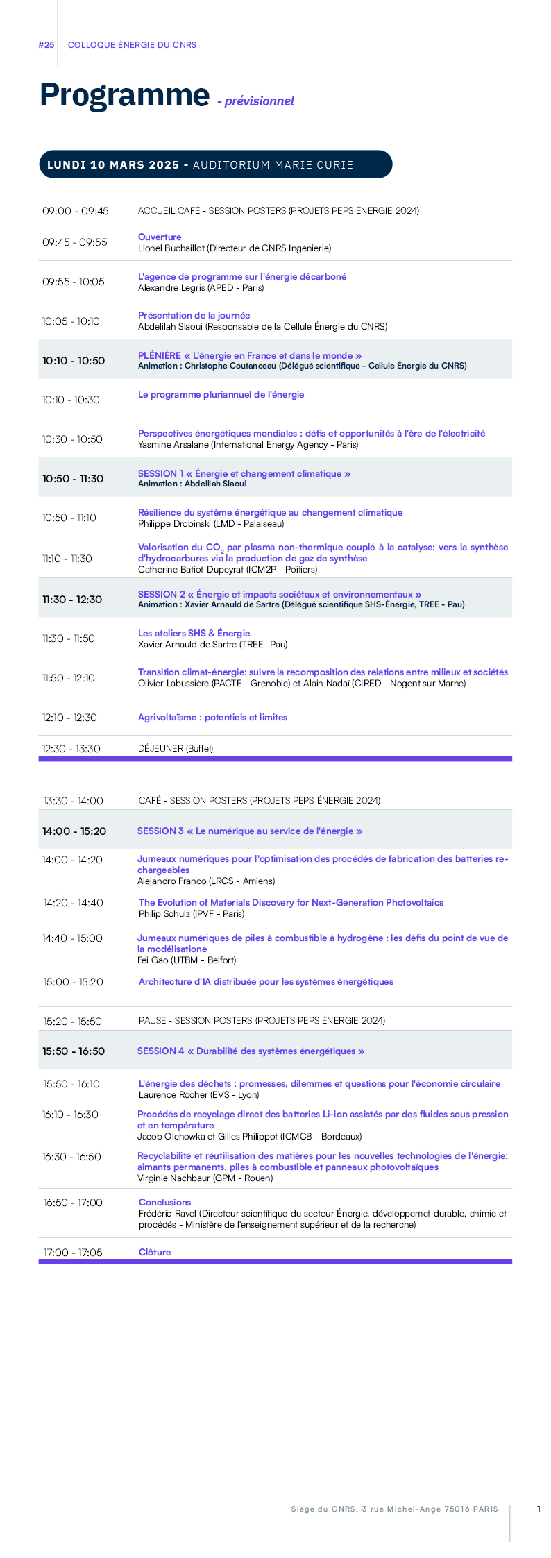 Programme Colloque Energie 2025